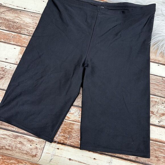 Vintage 80's Rainbeau Spandex Bike Shorts Shiny Aerobics Size 2X Black USA Made - Picture 2 of 5